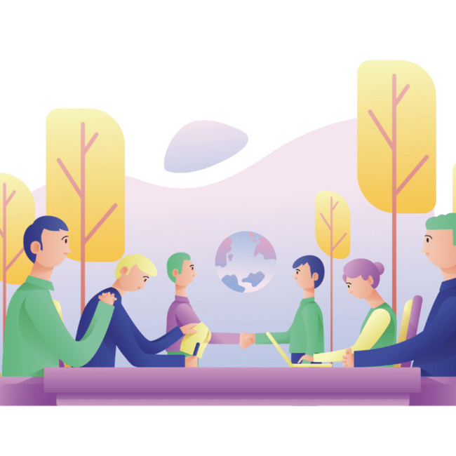Startup members discussing founder equity in a meeting