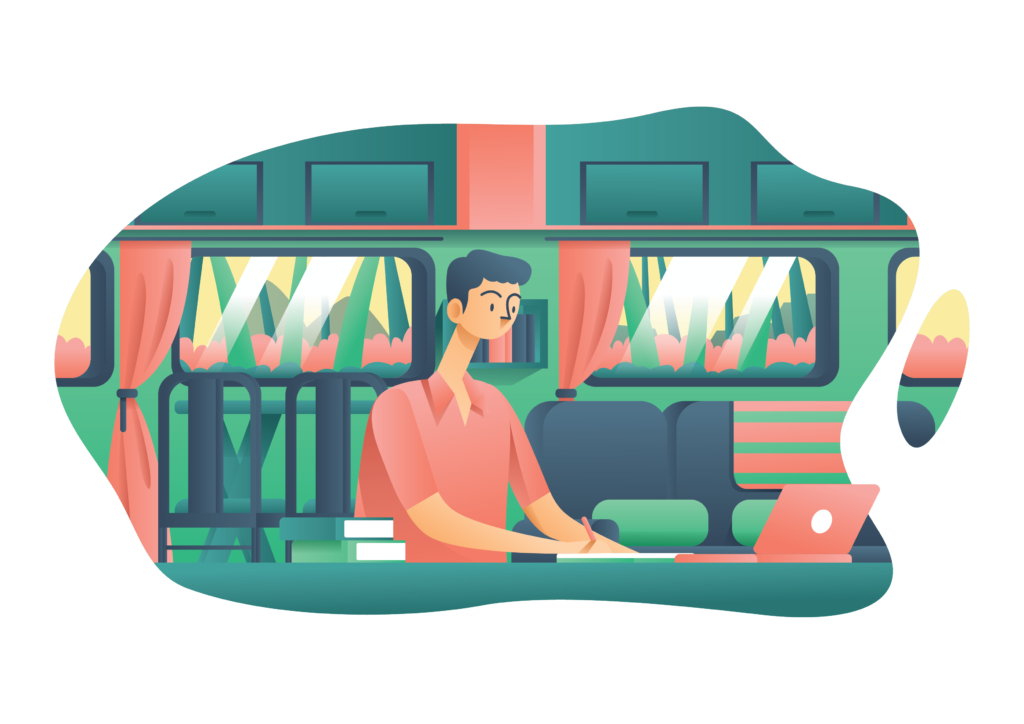 A startup founder in a RV using mata to start his business