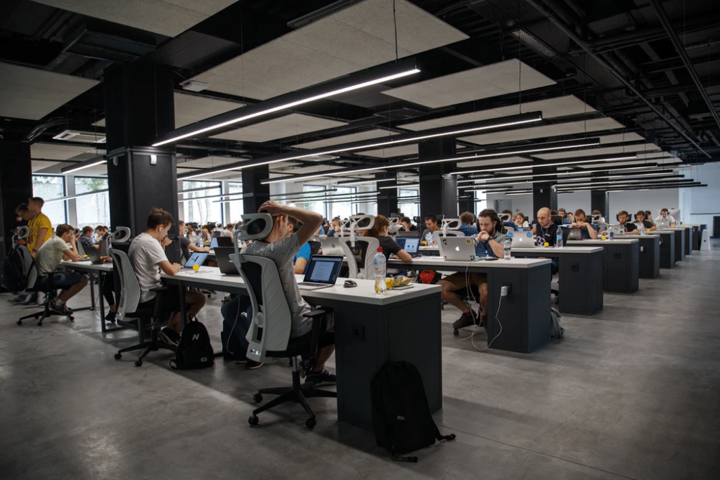 Startup employees at facility